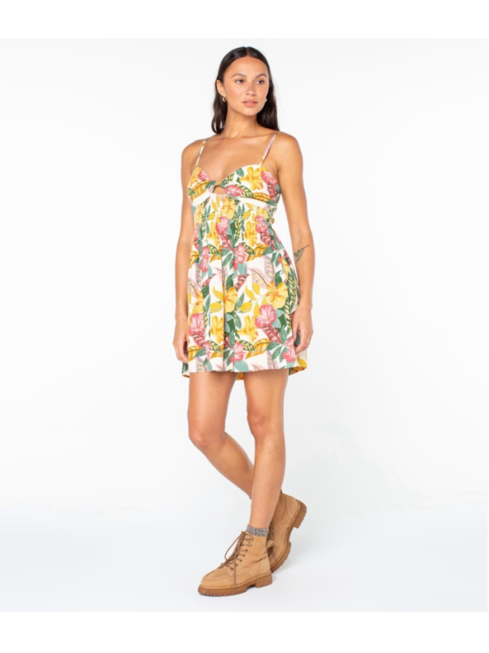 Roxy Sunrise Vibes Linen Dress Women M Egret Sangria Tropics Floral NWT
